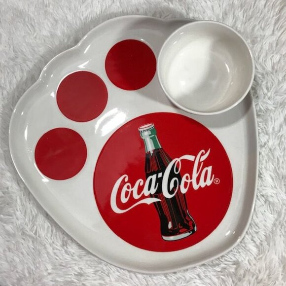 Coca-Cola Vintage 2 Piece Ceramic Chip & Dip Polar Bear Paw Anchor Hocking Set - Picture 2 of 13
